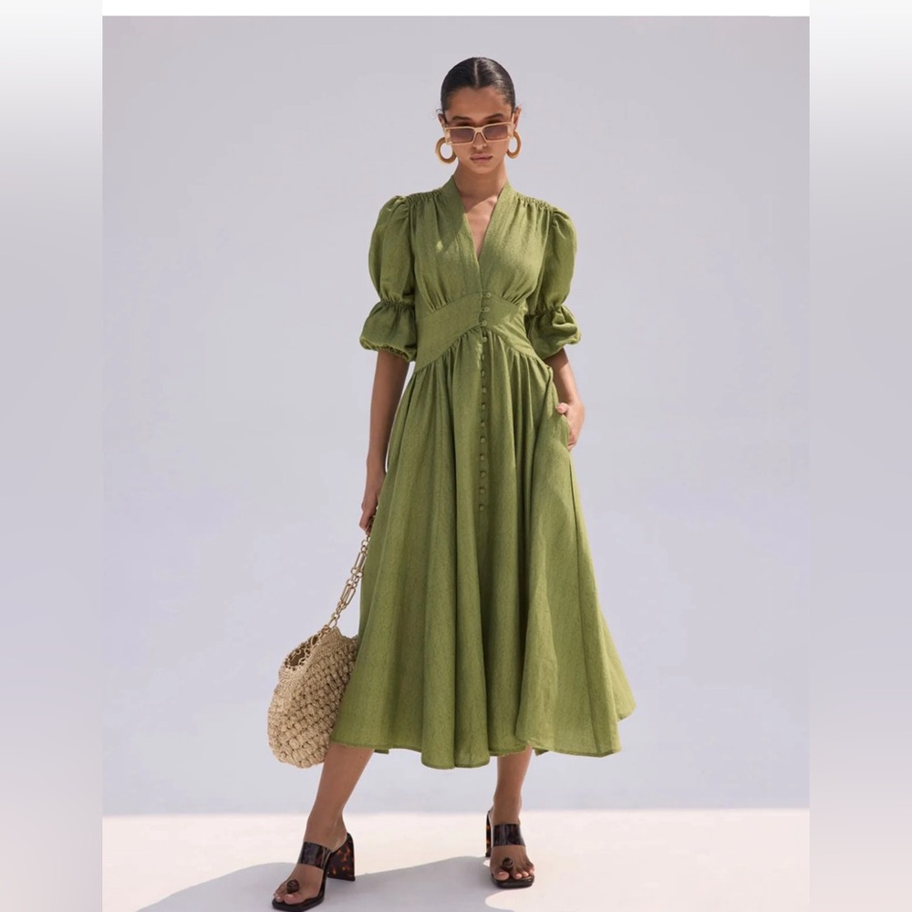 CULT GAIA linen willow dress sage